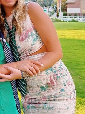 Zara Tie-Dye Mini Dress in Pink and Teal